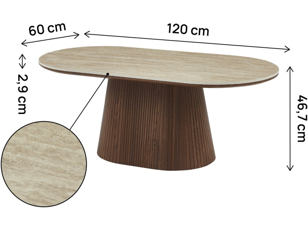 Mesa baja ovalada de cerámica "Portofino" - 120 cm -Travertino y marrón