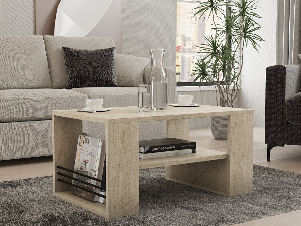Mesa baja de madera "Iris" - 80 x 50 x 40 cm - Travertino