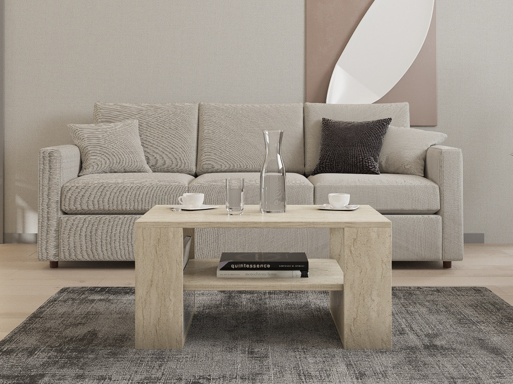 Mesa baja de madera "Iris" - 80 x 50 x 40 cm - Travertino