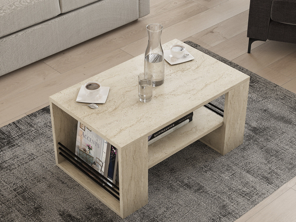 Mesa baja de madera "Iris" - 80 x 50 x 40 cm - Travertino