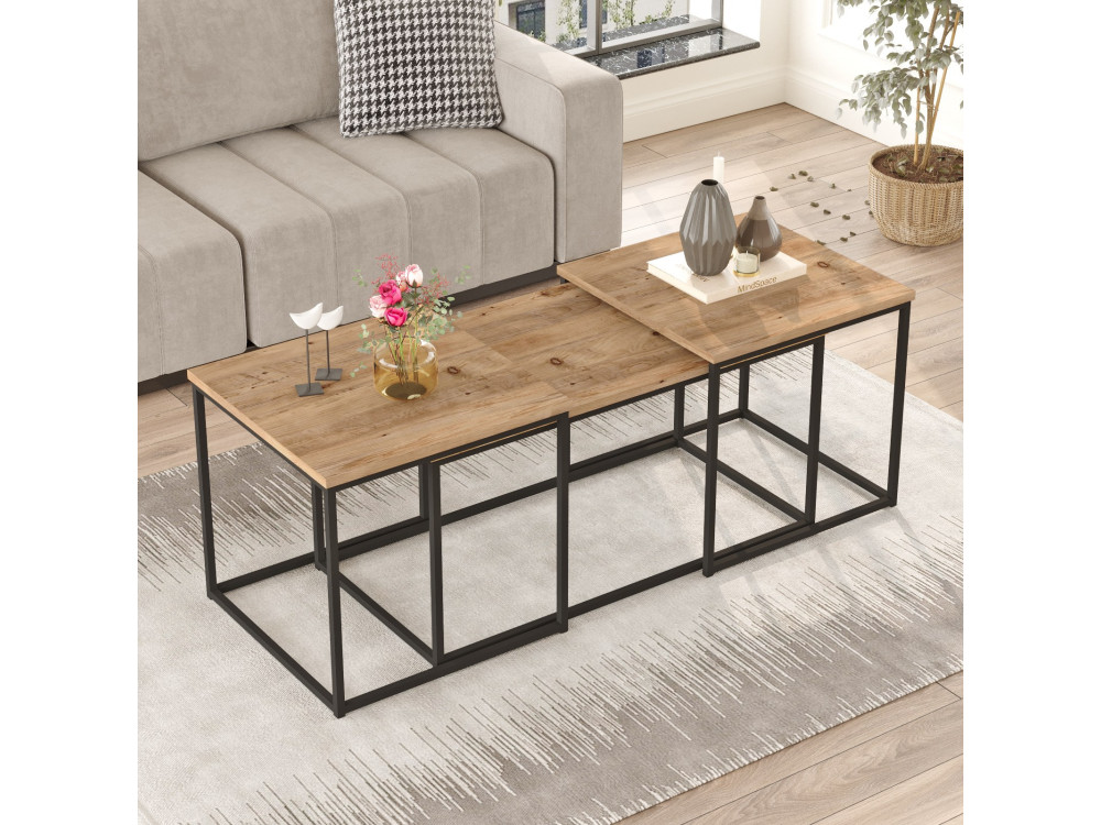 Lote de 3 mesas de centro de madera "VG9" - 90 x 45 x 44 cm - Pino Atlántico