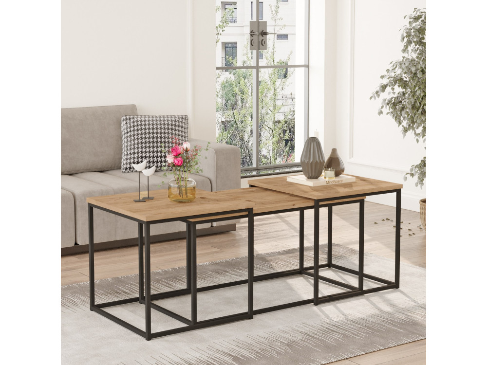Lote de 3 mesas de centro de madera "VG9" - 90 x 45 x 44 cm - Pino Atlántico