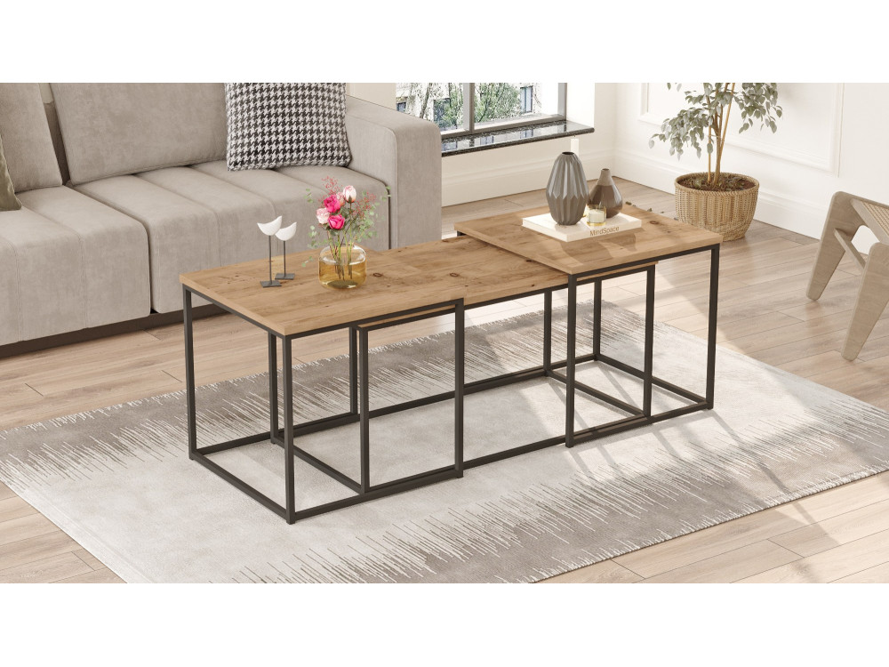 Lote de 3 mesas de centro de madera "VG9" - 90 x 45 x 44 cm - Pino Atlántico