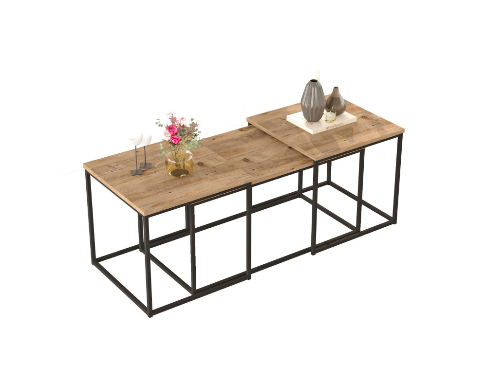 Lote de 3 mesas de centro de madera "VG9" - 90 x 45 x 44 cm - Pino Atlántico