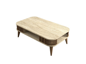 Mesa baja de madera "Eylul" - 105 x 60 x 35 cm - Travertino