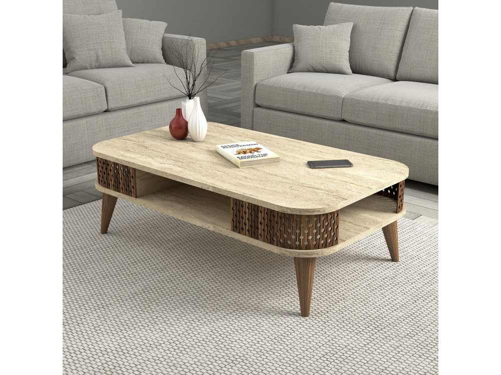 Mesa baja de madera "Eylul" - 105 x 60 x 35 cm - Travertino