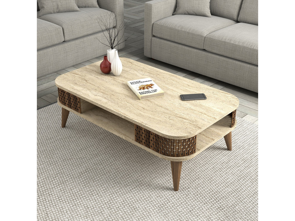 Mesa baja de madera "Eylul" - 105 x 60 x 35 cm - Travertino