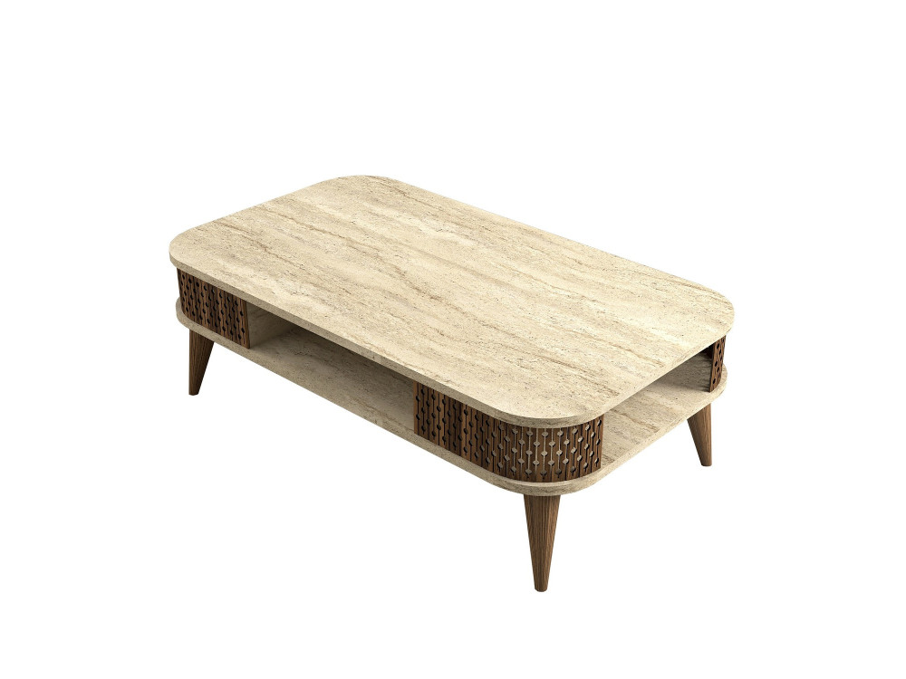 Mesa baja de madera "Eylul" - 105 x 60 x 35 cm - Travertino