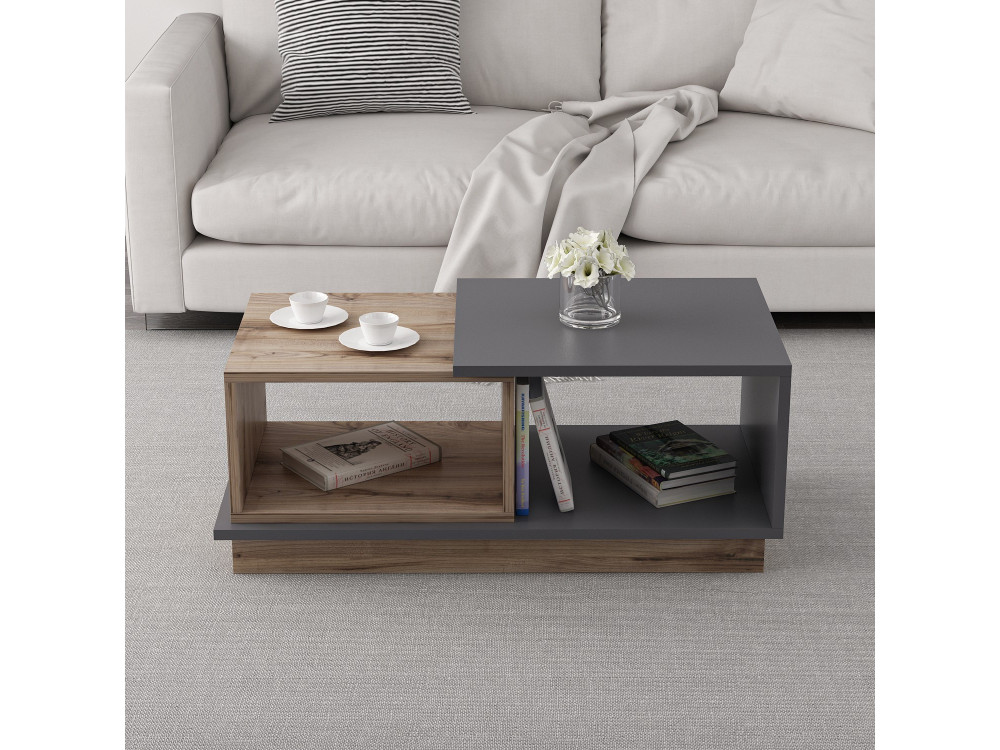 Mesa baja de madera "Consept" - 90 x 45 x 36 cm - Gris antracita