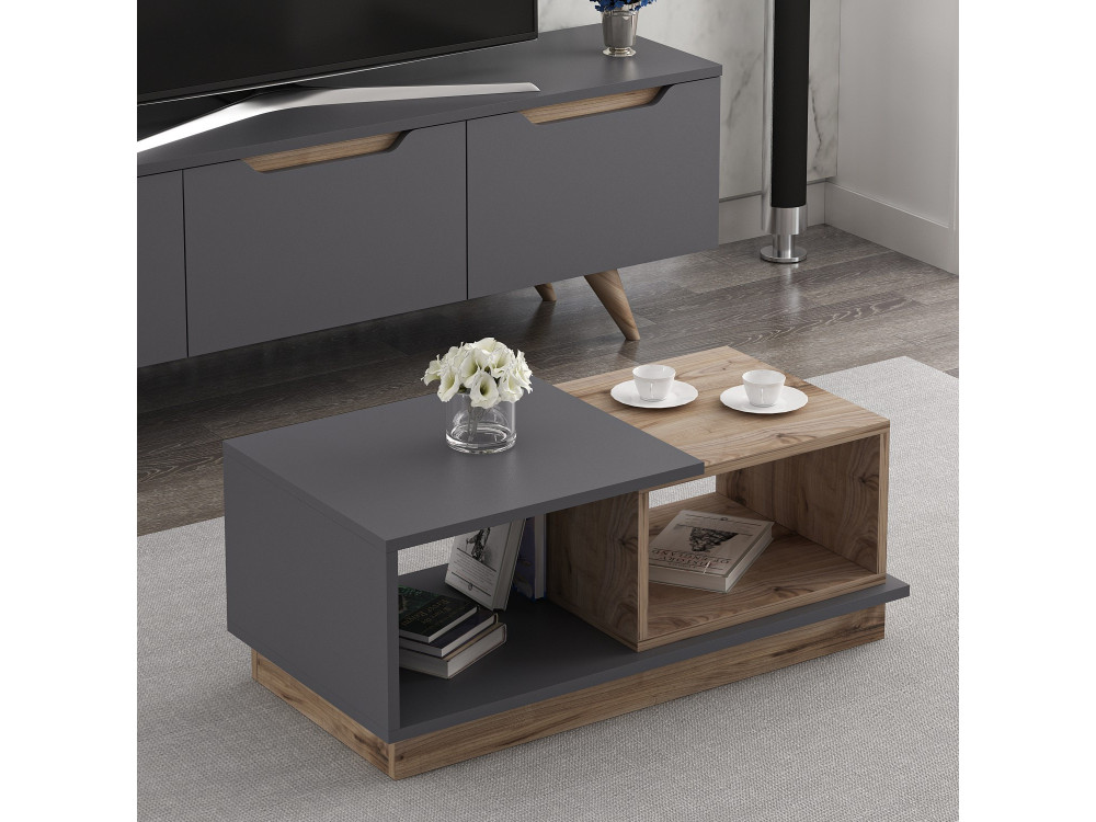 Mesa baja de madera "Consept" - 90 x 45 x 36 cm - Gris antracita