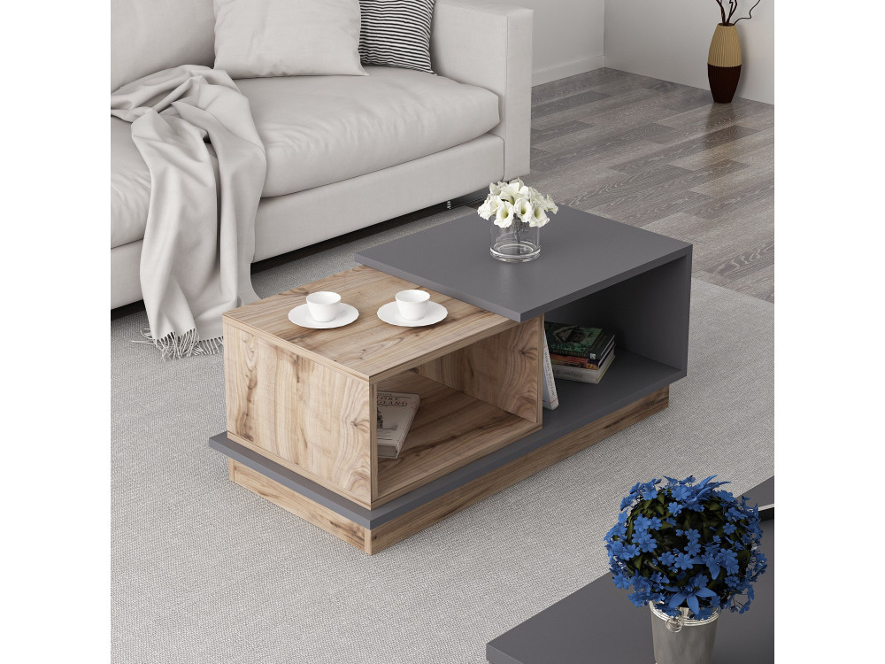 Mesa baja de madera "Consept" - 90 x 45 x 36 cm - Gris antracita