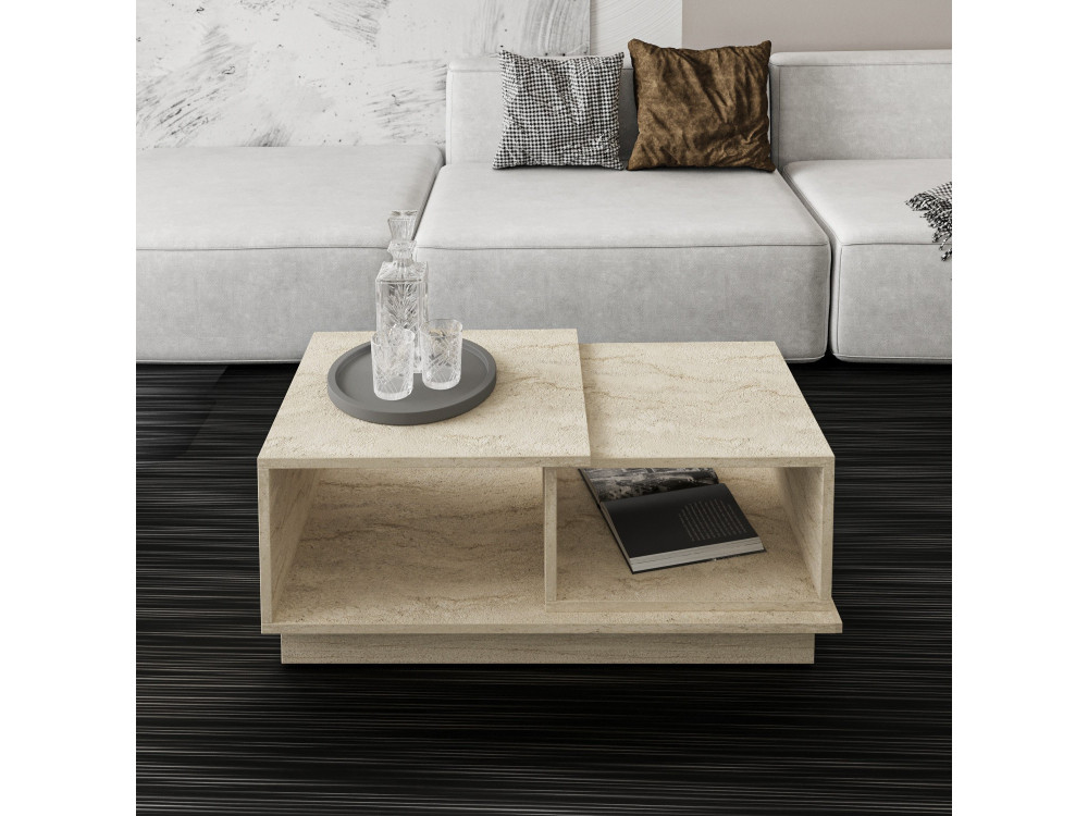 Mesa baja de madera "Consept" - 90 x 45 x 36 cm - Travertino