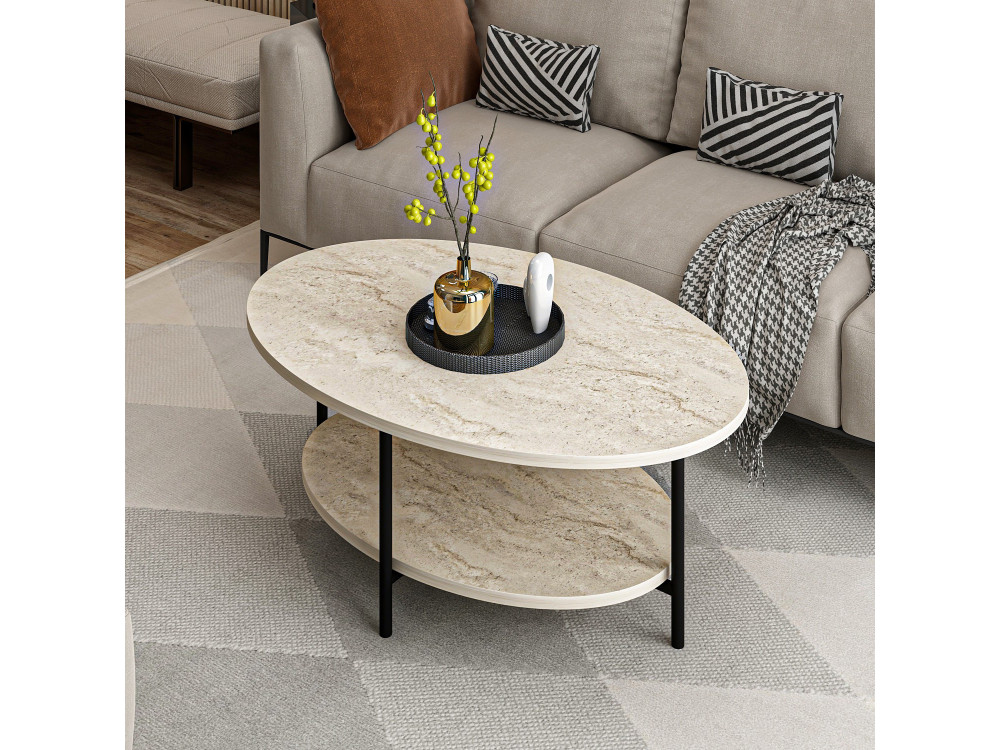 Mesa de centro de madera «Elis» - 90 x 60 x 36 cm - Travertino