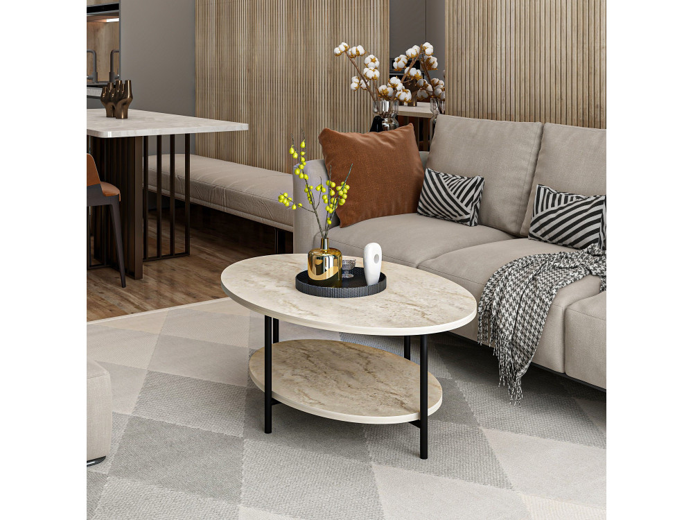 Mesa de centro de madera «Elis» - 90 x 60 x 36 cm - Travertino