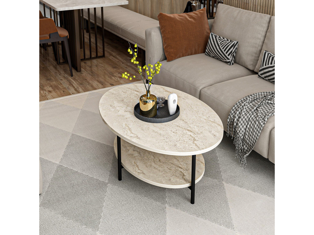 Mesa de centro de madera «Elis» - 90 x 60 x 36 cm - Travertino