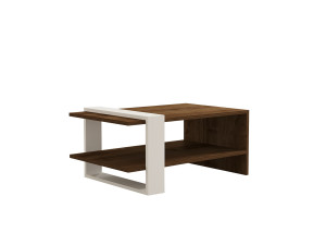 Mesa baja de madera "Gaye" - 80 x 50 x 35 cm - Nogal, Blanco