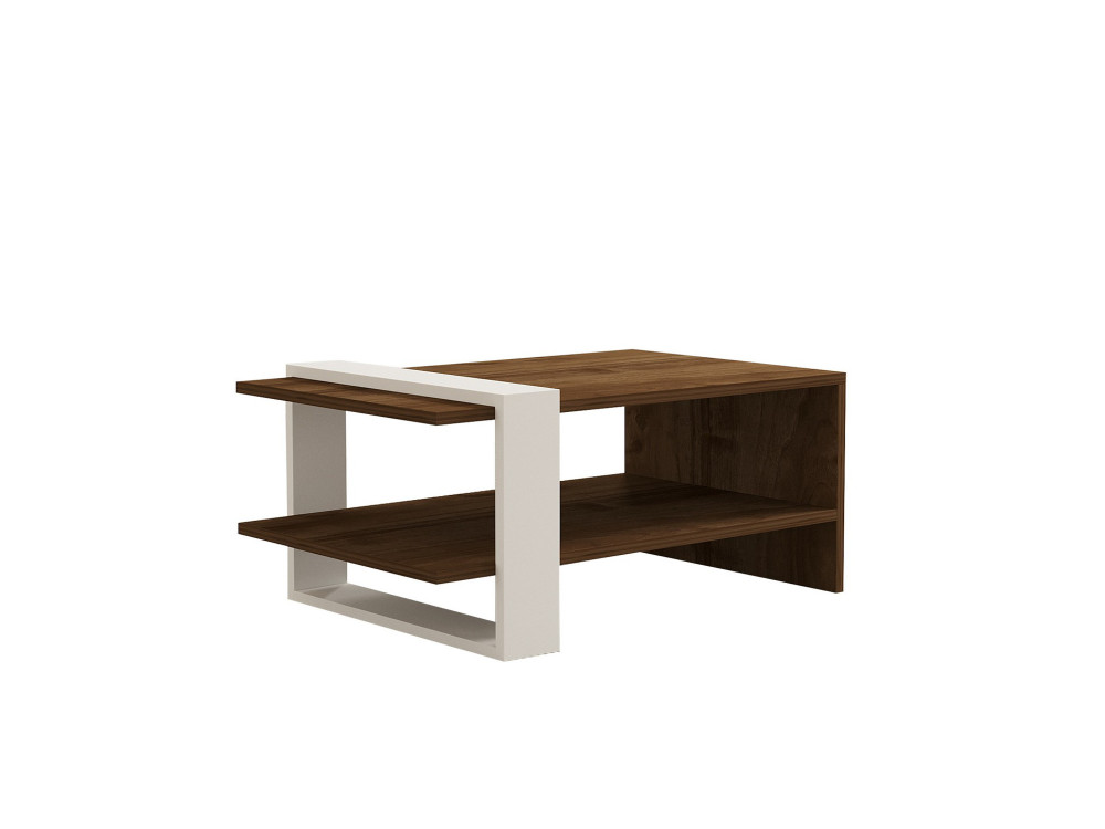 Mesa baja de madera "Gaye" - 80 x 50 x 35 cm - Nogal, Blanco