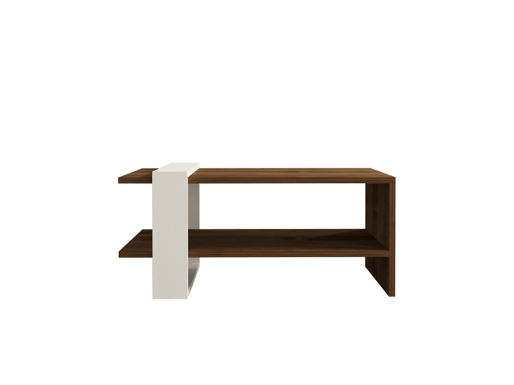 Mesa baja de madera "Gaye" - 80 x 50 x 35 cm - Nogal, Blanco