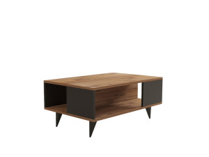 Mesa baja de madera "Yuka" - 90 x 60 x 39 cm - Nogal, Negro