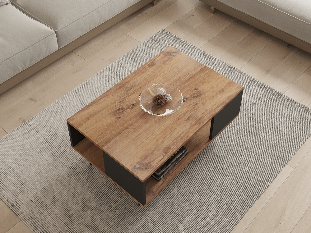 Mesa baja de madera "Yuka" - 90 x 60 x 39 cm - Nogal, Negro