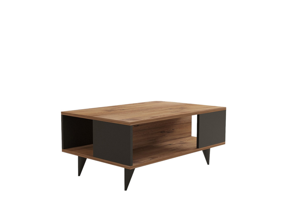 Mesa baja de madera "Yuka" - 90 x 60 x 39 cm - Nogal, Negro