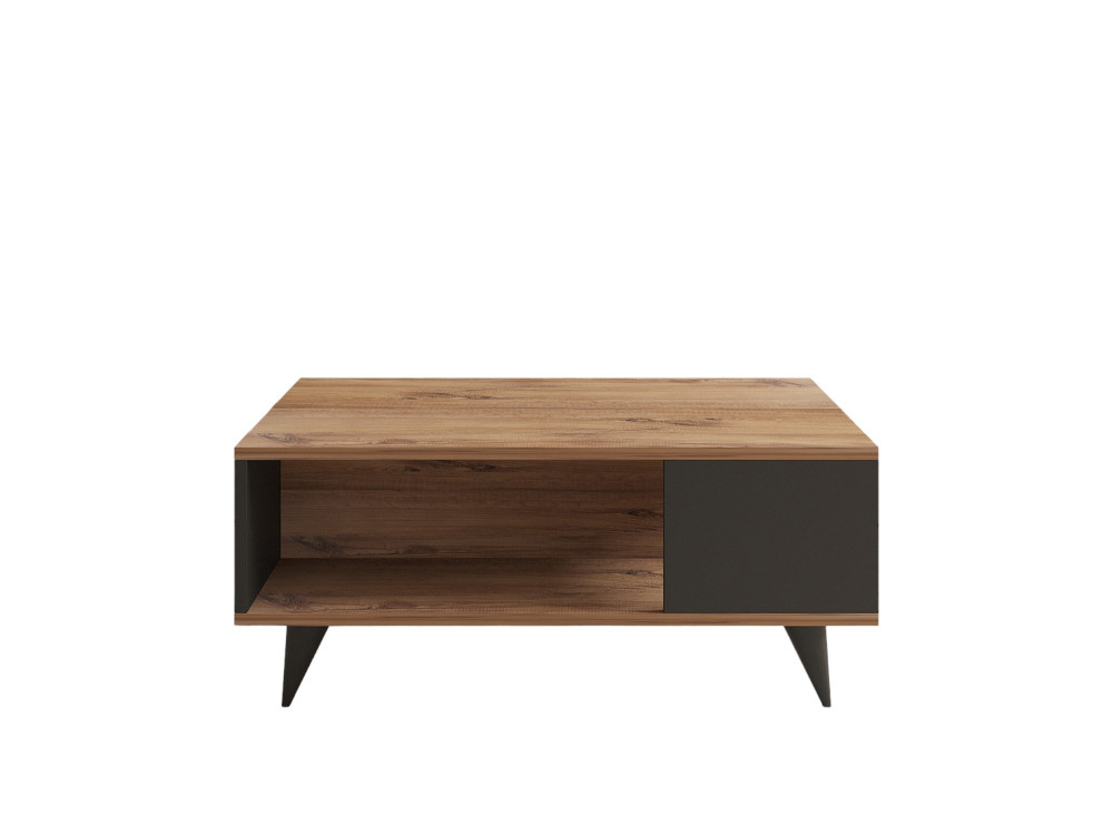 Mesa baja de madera "Yuka" - 90 x 60 x 39 cm - Nogal, Negro