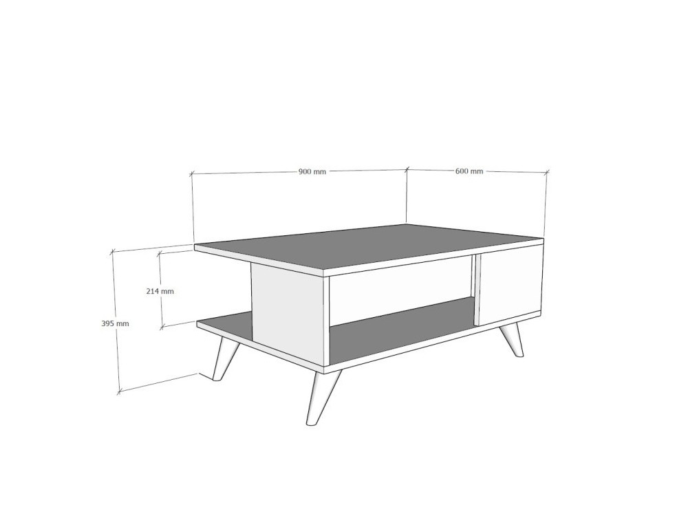 Mesa baja de madera "Yuka" - 90 x 60 x 39 cm - Nogal, Negro