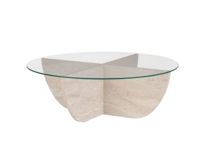 Mesa baja de cristal "Liya" 90 x 90 x 30 cm - Travertino