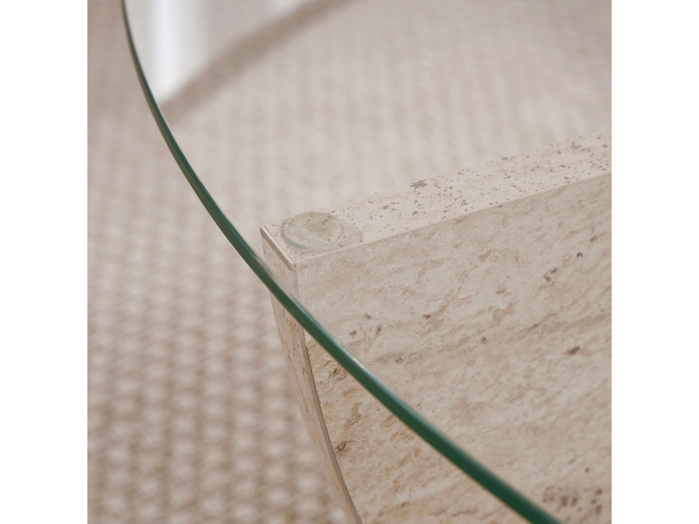 Mesa baja de cristal "Liya" 90 x 90 x 30 cm - Travertino