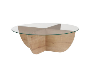 Mesa baja de cristal "Liya" 90 x 90 x 30 cm - Roble zafiro