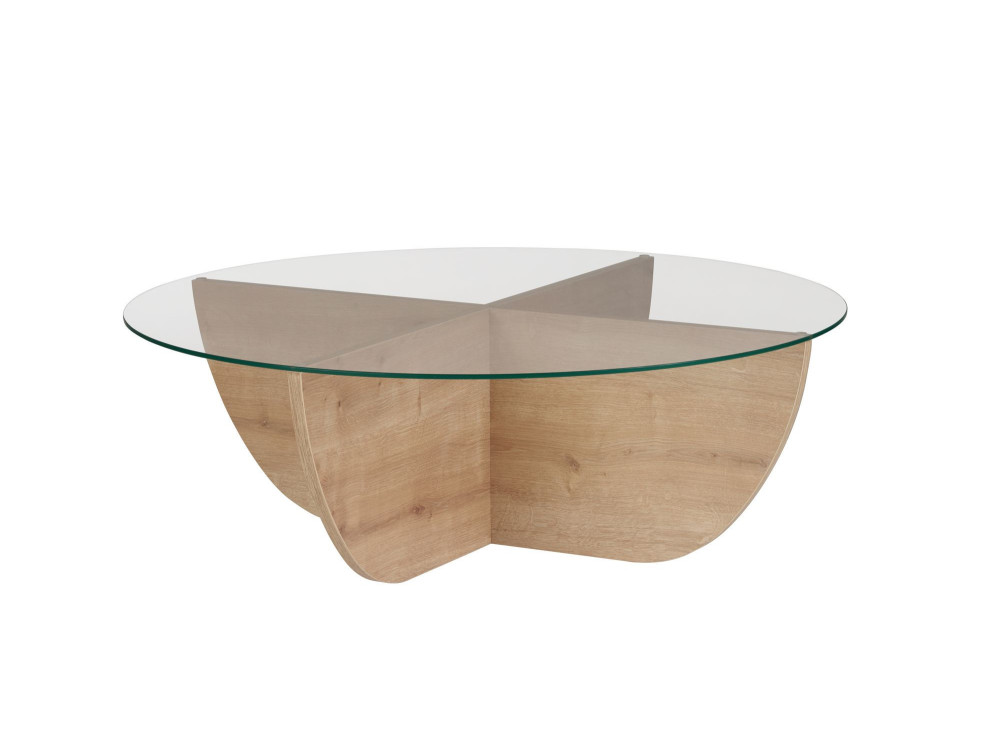Mesa baja de cristal "Liya" 90 x 90 x 30 cm - Roble zafiro