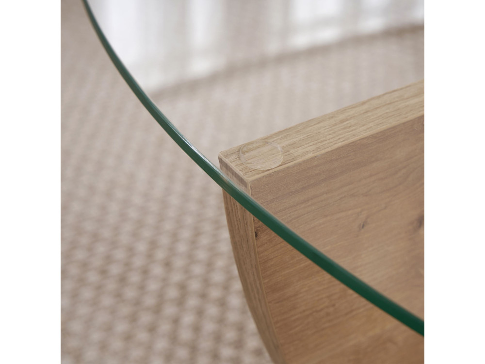 Mesa baja de cristal "Liya" 90 x 90 x 30 cm - Roble zafiro