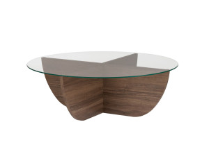 Mesa baja de cristal "Liya" 90 x 90 x 30 cm - Nogal