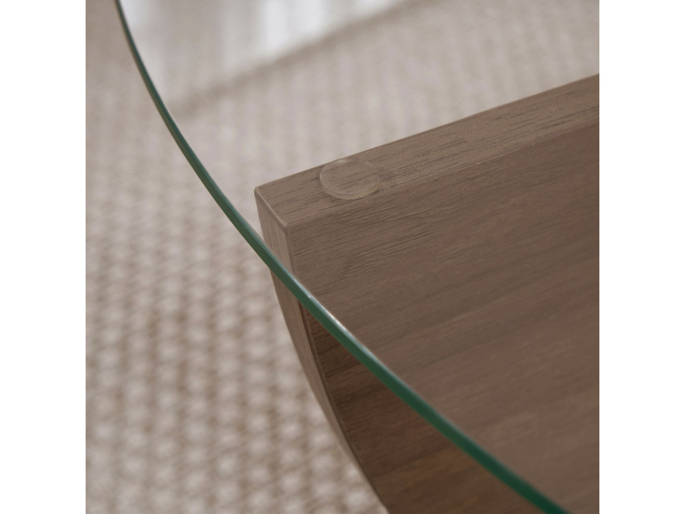 Mesa baja de cristal "Liya" 90 x 90 x 30 cm - Nogal