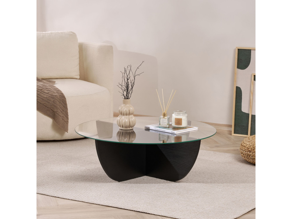 Mesa baja de cristal "Liya" 90 x 90 x 30 cm - Madera negra