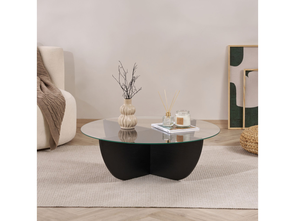 Mesa baja de cristal "Liya" 90 x 90 x 30 cm - Madera negra