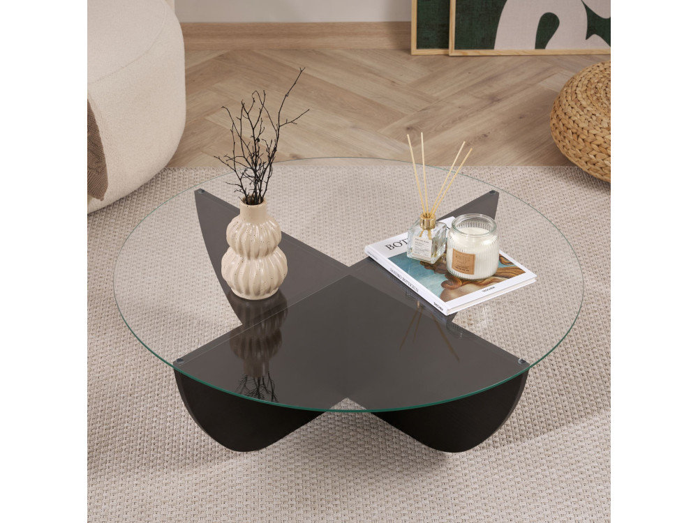 Mesa baja de cristal "Liya" 90 x 90 x 30 cm - Madera negra