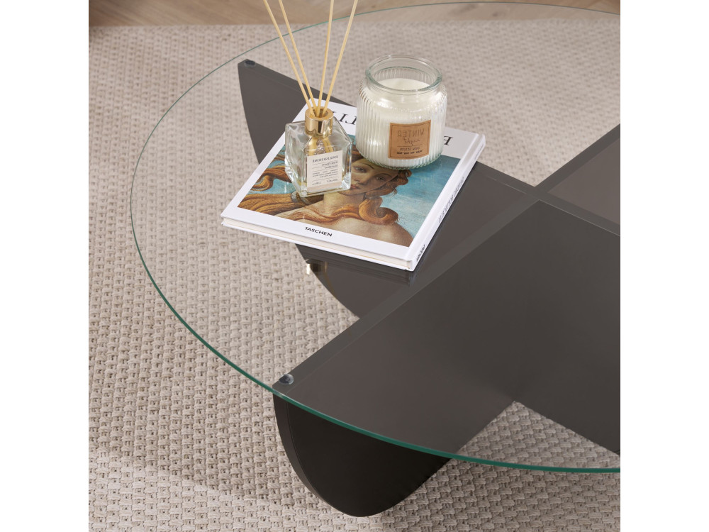 Mesa baja de cristal "Liya" 90 x 90 x 30 cm - Madera negra