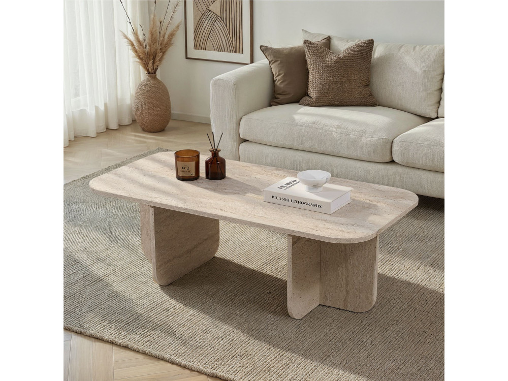 Mesa baja de madera "Akira" 120 x 60 x 41 cm - Travertino