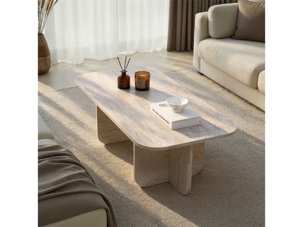 Mesa baja de madera "Akira" 120 x 60 x 41 cm - Travertino