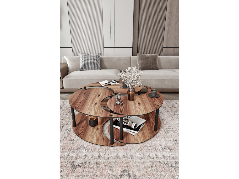 Juego de mesa baja de madera "Yin" 70 x 70 x 38 cm - Nogal