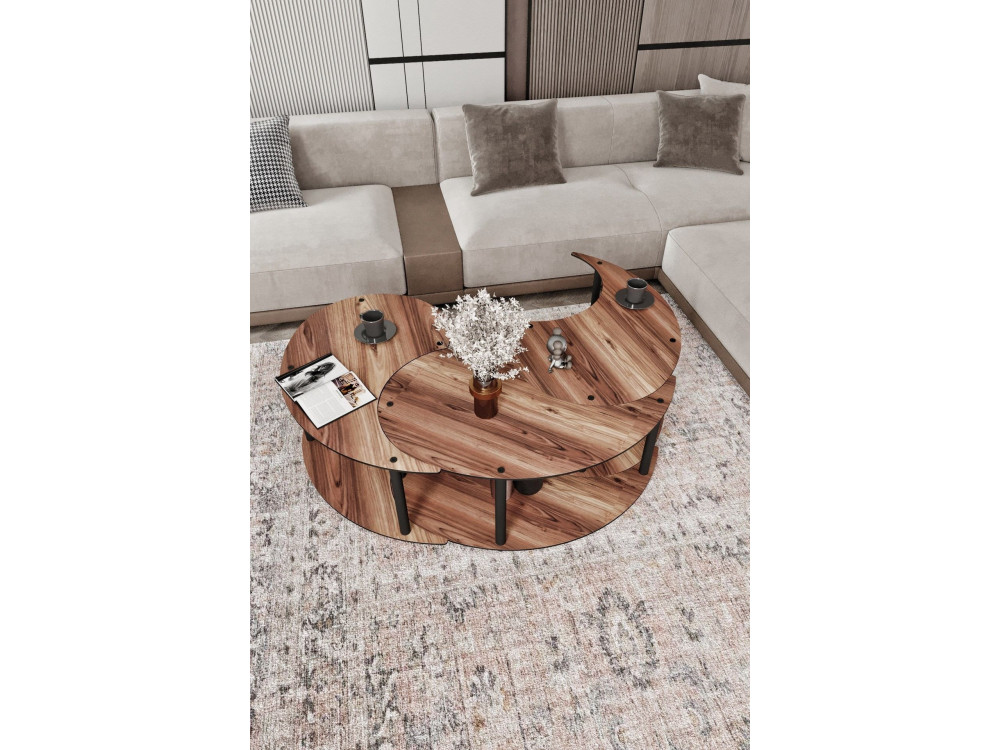 Juego de mesa baja de madera "Yin" 70 x 70 x 38 cm - Nogal