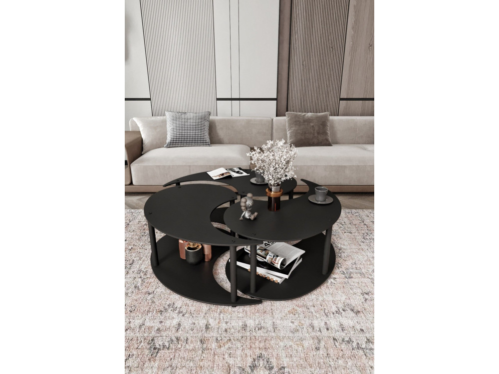 Juego de mesa baja de madera "Yin" 70 x 70 x 38 cm - Negro