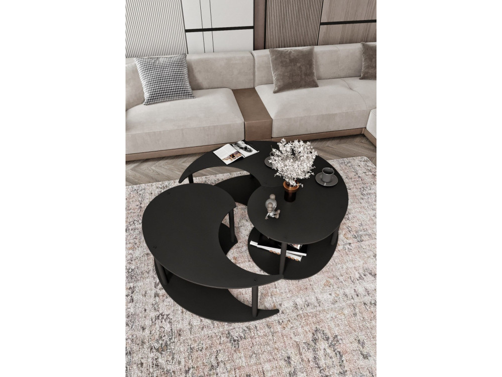 Juego de mesa baja de madera "Yin" 70 x 70 x 38 cm - Negro