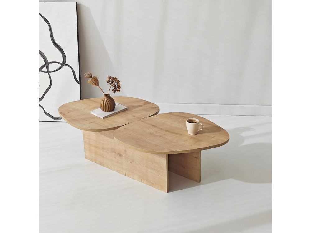 Mesa baja de madera "Stones" 125 x 60 x 38 cm - Roble zafiro