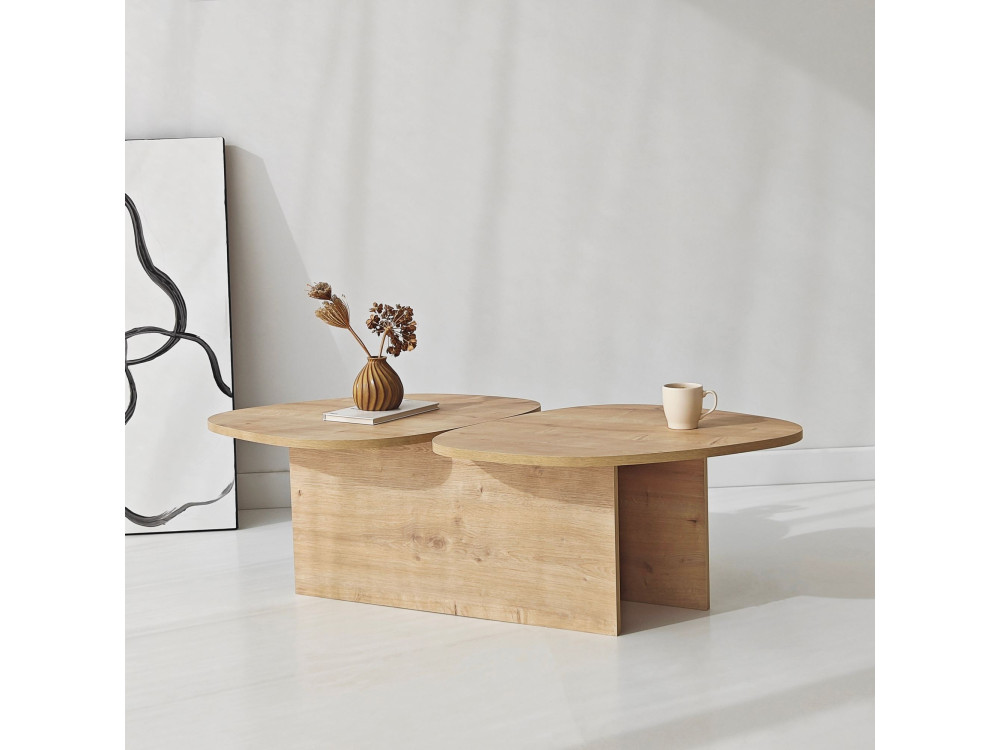 Mesa baja de madera "Stones" 125 x 60 x 38 cm - Roble zafiro
