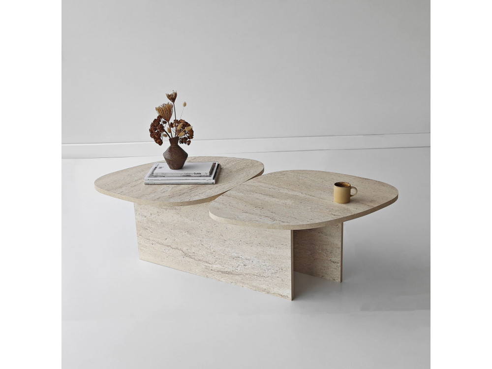Mesa baja de madera "Stones" 125 x 60 x 38 cm - Travertino