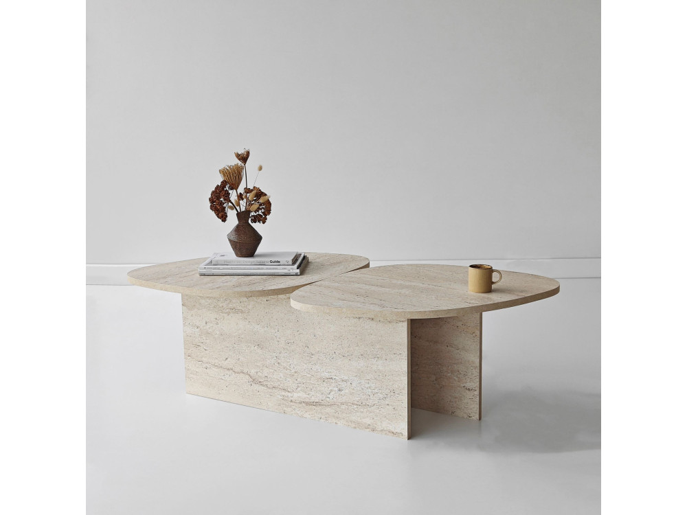 Mesa baja de madera "Stones" 125 x 60 x 38 cm - Travertino