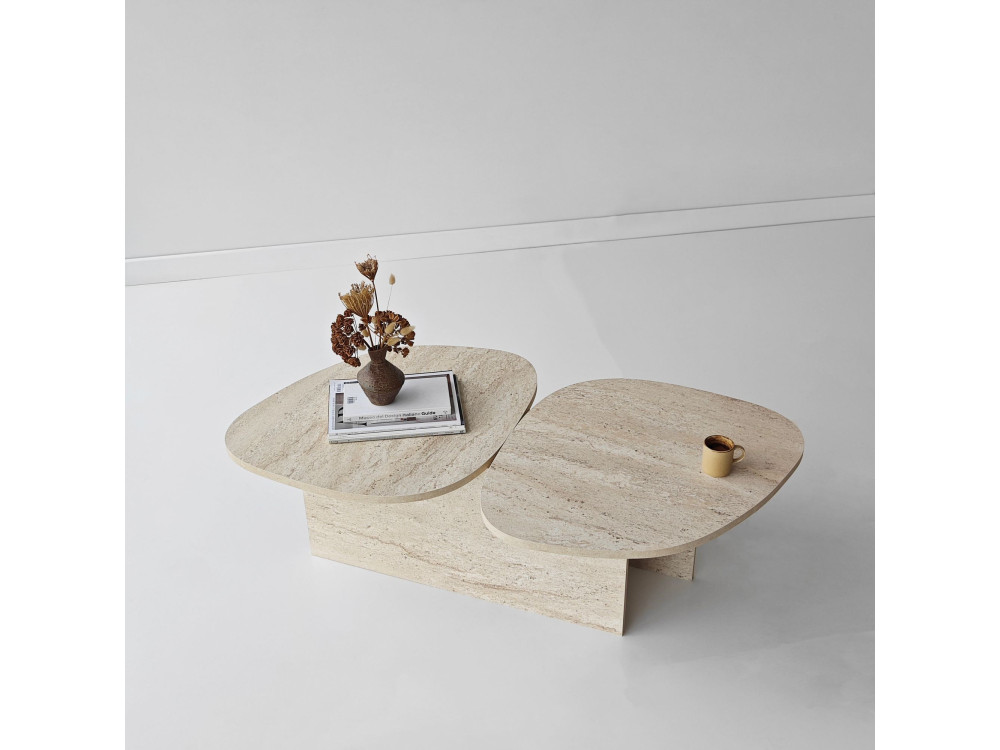 Mesa baja de madera "Stones" 125 x 60 x 38 cm - Travertino