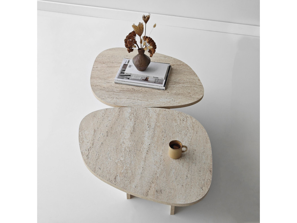 Mesa baja de madera "Stones" 125 x 60 x 38 cm - Travertino
